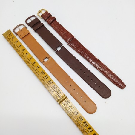 Lotto di 3 cinturini originali Tissot in pelle marrone come nuovi