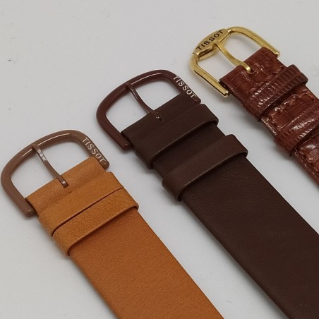 Lotto di 3 cinturini originali Tissot in pelle marrone come nuovi