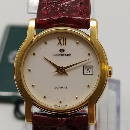 Orologio Lorenz al quarzo da donna, quadrante rotondo dorato in cofanetto. Buono
