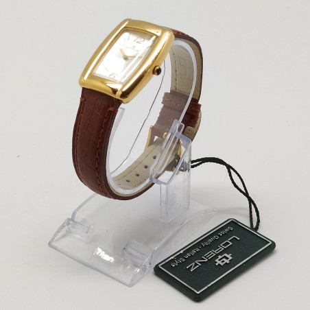 Orologio Lorenz al quarzo con quadrante rettangolare dorato in cofanetto. Buono