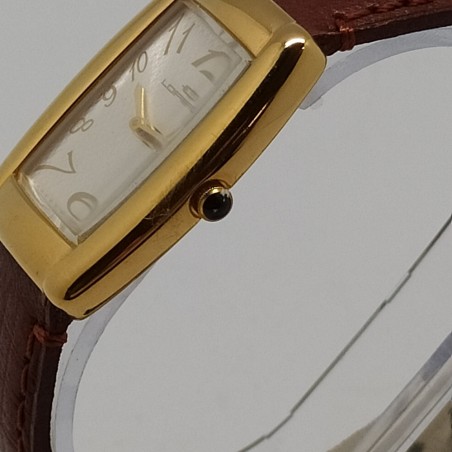 Orologio Lorenz al quarzo con quadrante rettangolare dorato in cofanetto. Buono