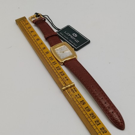 Orologio Lorenz al quarzo con quadrante rettangolare dorato in cofanetto. Buono