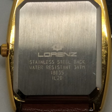 Orologio Lorenz al quarzo con quadrante rettangolare dorato in cofanetto. Buono