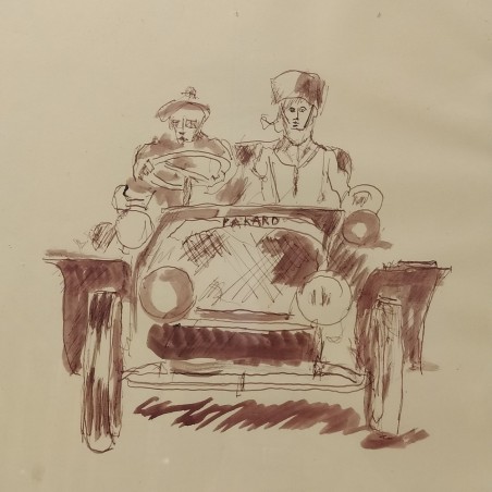 Quadro con disegno originale Marcello Dudovich soggetto auto Packard