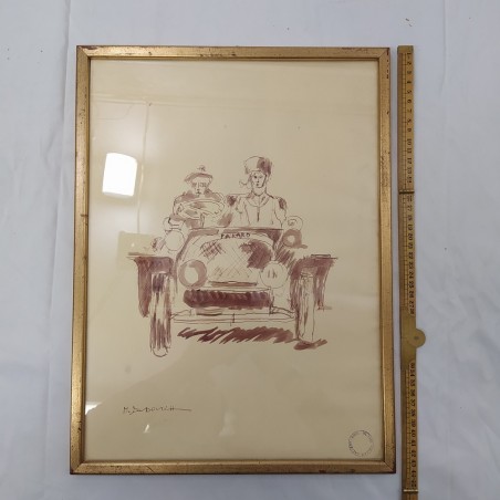 Quadro con disegno originale Marcello Dudovich soggetto auto Packard