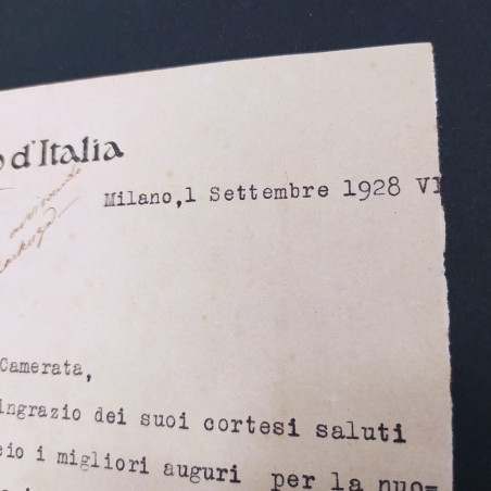 Lettera Il Popolo d'Italia con firma di Arnaldo Mussolini, 1928. Ingiallimenti