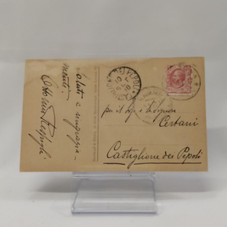 Cartolina firmata dal compositore Ottolino Respighi, 1910. Retro ingiallito