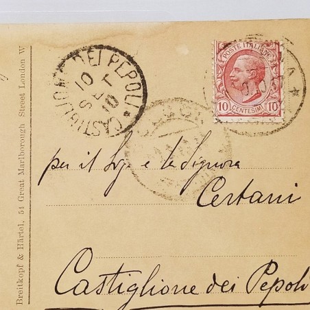 Cartolina firmata dal compositore Ottolino Respighi, 1910. Retro ingiallito
