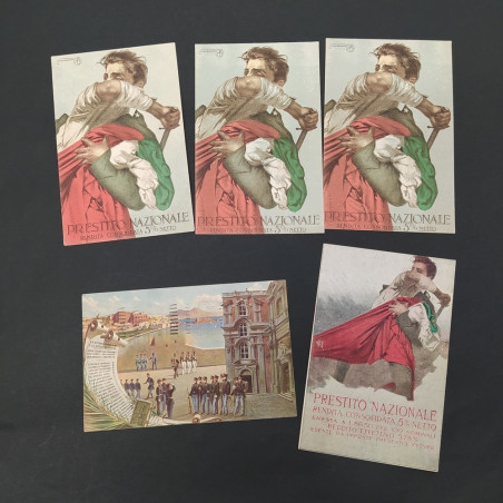 Lotto di 5 cartoline Prestito nazionale e Collegio militare 1923, 1918. Buono