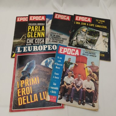 Lotto di 6 riviste Epoca e L'Europeo con articoli sullo spazio, anni '60. Pieghe