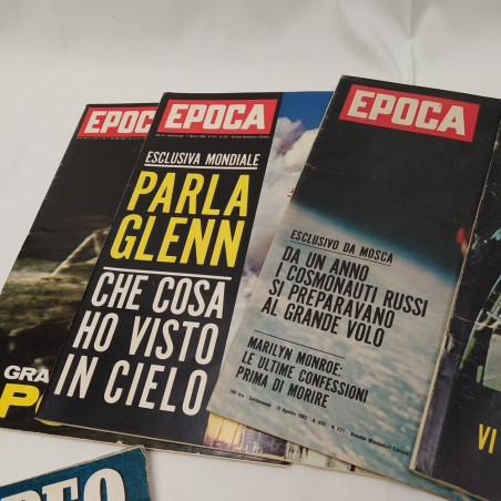 Lotto di 6 riviste Epoca e L'Europeo con articoli sullo spazio, anni '60. Pieghe