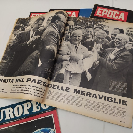 Lotto di 6 riviste Epoca e L'Europeo con articoli sullo spazio, anni '60. Pieghe