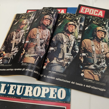 Lotto di 6 riviste Epoca e L'Europeo con articoli sullo spazio, anni '60. Pieghe