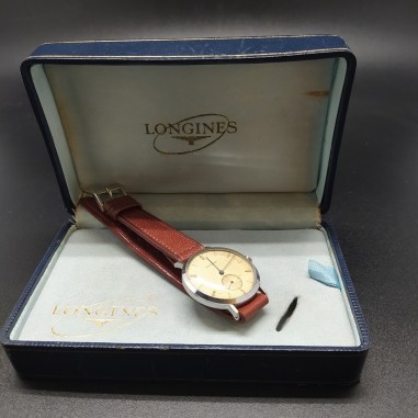 Orologio Longines in acciaio anni 40/50 meccanico in cofanetto blu. Macchie