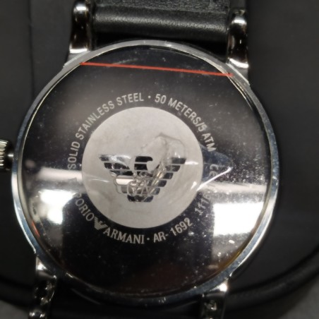 Orologio Armani al quarzo da uomo inusato con certificato, cinturino nero