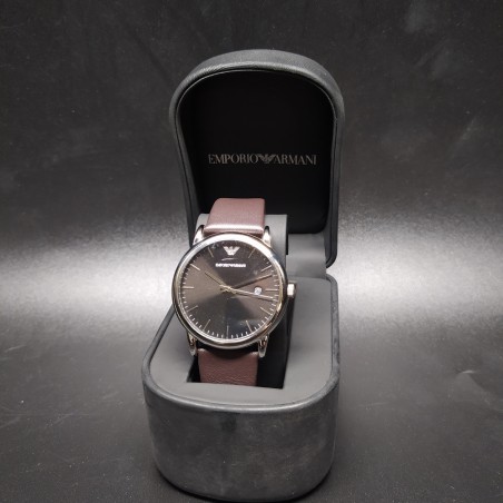 Orologi Armani al quarzo da uomo, cinturino in pelle testa di moro. Inusato