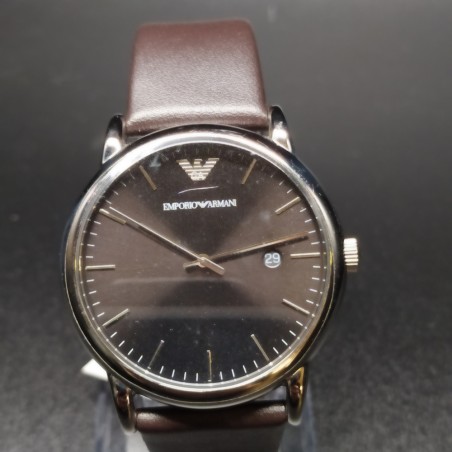 Orologi Armani al quarzo da uomo, cinturino in pelle testa di moro. Inusato