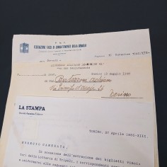 Lotto di 8 documenti del giornalista Adriano Bertazzoni, anni '40. Ingialliti 2