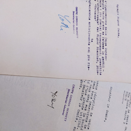 Lotto di 2 lettere Coppa aeronautica Gordon Bennett, 1922. Ingiallimenti