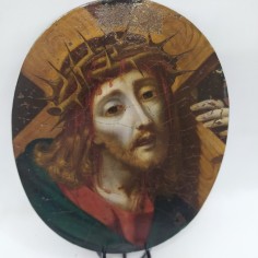 Dipinto di Cristo, olio su rame ovale 1600/1700. Pittura con fessurazioni 2