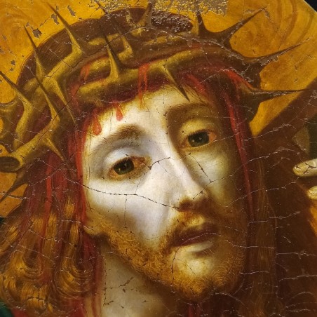 Dipinto di Cristo, olio su rame ovale 1600/1700. Pittura con fessurazioni