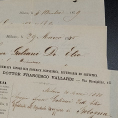 Lotto di 3 lettere del dottor Vallardi al Dott. Galiani, 1879-80. Ingiallimenti 2