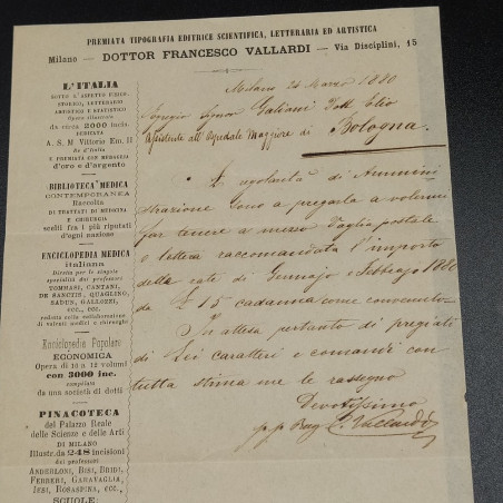 Lotto di 3 lettere del dottor Vallardi al Dott. Galiani, 1879-80. Ingiallimenti
