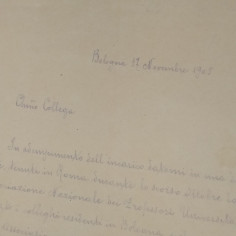 Copia di lettera del fisico Augusto Righi datata 1905. Ingiallimento esteso 2