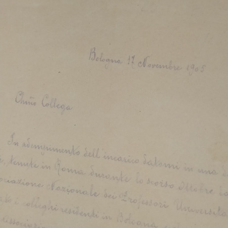 Copia di lettera del fisico Augusto Righi datata 1905. Ingiallimento esteso