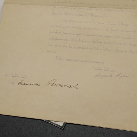 Copia di lettera del fisico Augusto Righi datata 1905. Ingiallimento esteso