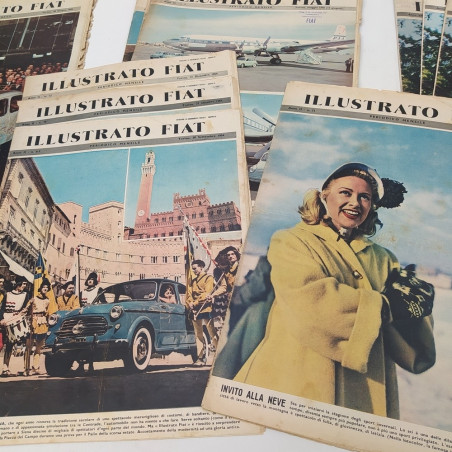 Lotto di 21 riviste Illustrato Fiat, più alcune in copie, anni '50. Ingiallite