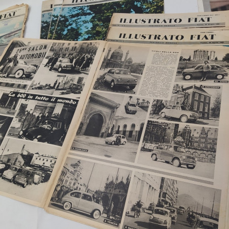 Lotto di 21 riviste Illustrato Fiat, più alcune in copie, anni '50. Ingiallite