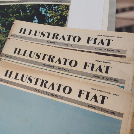 Lotto di 21 riviste Illustrato Fiat, più alcune in copie, anni '50. Ingiallite