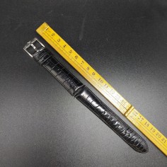 Cinturino Armani in pelle nera goffrata alligatore e acciaio inox. Inutilizzato 2