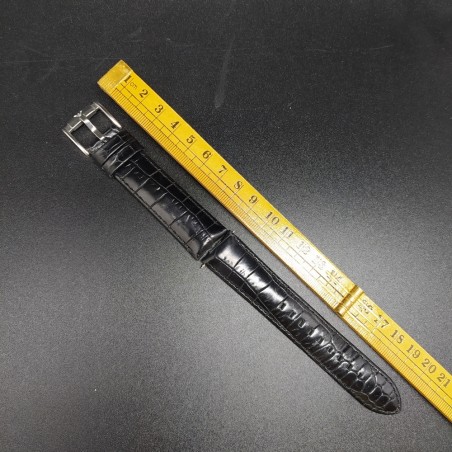 Cinturino Armani in pelle nera goffrata alligatore e acciaio inox. Inutilizzato