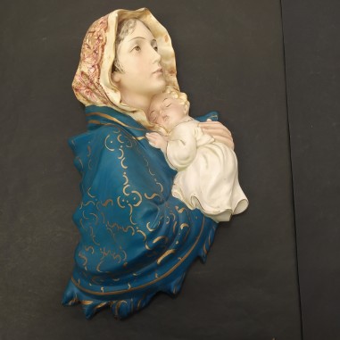 Ceramica dipinta Madonna con bambino Ferruzzi 41x26 cm