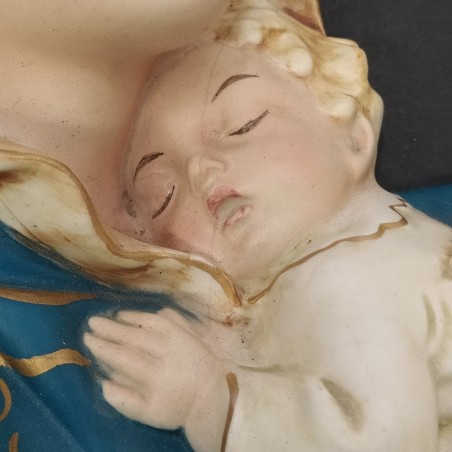 Ceramica dipinta Madonna con bambino Ferruzzi 41x26 cm