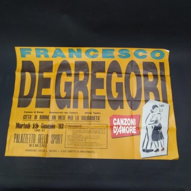 Manifesto del concerto Canzoni d'Amore di De Gregori a Rimini nel 1993. Strappo