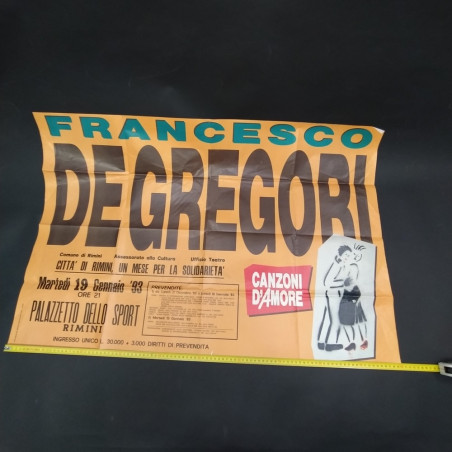 Manifesto del concerto Canzoni d'Amore di De Gregori a Rimini nel 1993. Strappo