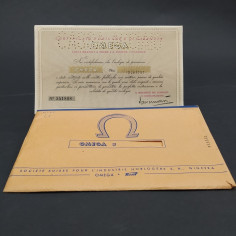 Garanzia di orologio Omega numerata e compilata, 1951 in busta originale. Buono 2