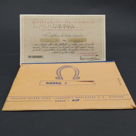 Garanzia di orologio Omega numerata e compilata, 1951 in busta originale. Buono