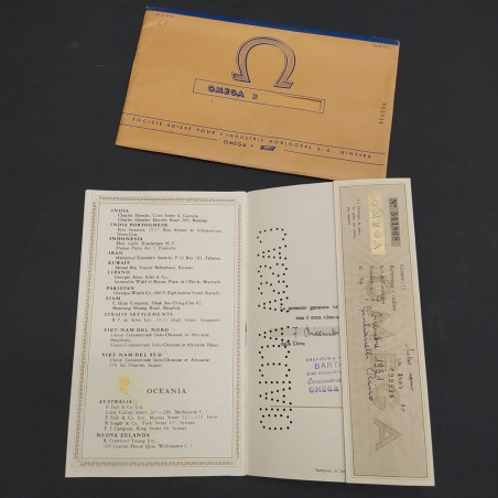Garanzia di orologio Omega numerata e compilata, 1951 in busta originale. Buono