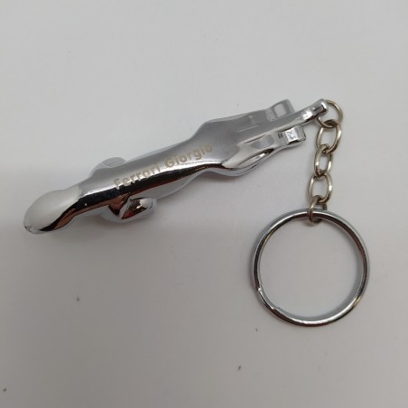 Portachiavi originale Jaguar da 8 cm, color acciaio con nome inciso. Buono