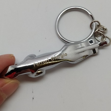 Portachiavi originale Jaguar da 8 cm, color acciaio con nome inciso. Buono