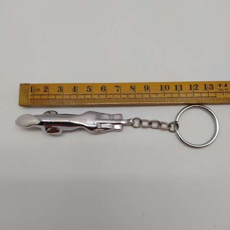 Portachiavi originale Jaguar da 8 cm, color acciaio con nome inciso. Buono