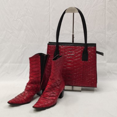 Stivaletti donna n° 38 e borsa in serpente rosso Piero Zamagni