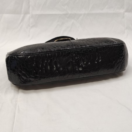 Borsa donna a mano in cocodrillo nero anni 50/60 con finiture in metallo giallo