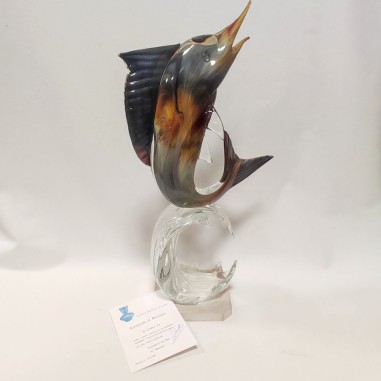 Scultura vetro di Murano pesce Marlin maestro Zanetti h. 72 cm