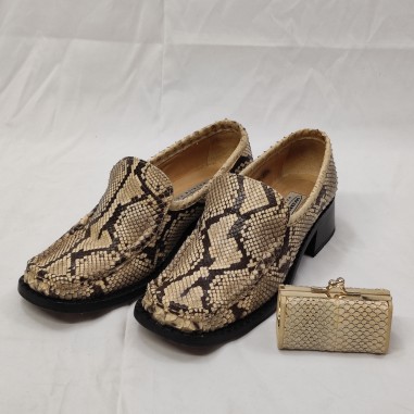 Scarpe basse mocassino donna 38,5 e pochette in serpente beige