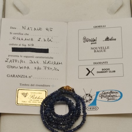 Collana zaffiri blu naturali grezzi l. 47 cm fermaglio in oro con certificato